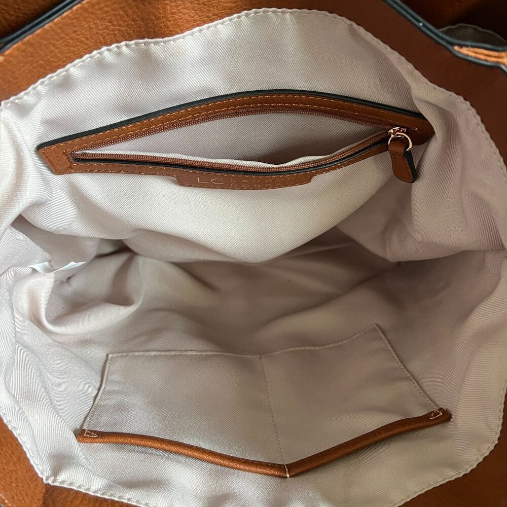 Lauren Conrad Brown Leather Tote Bag With Suede Side Panels & Shoulder Straps - Picture 7 of 9